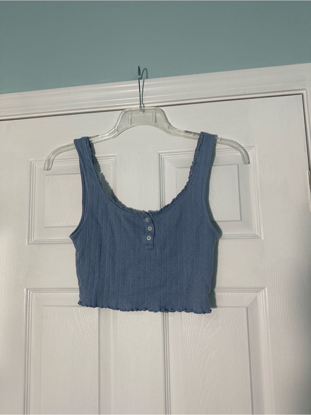 American Eagle Outfitters Dusty Blue Ribbed Scoop Crop Tank